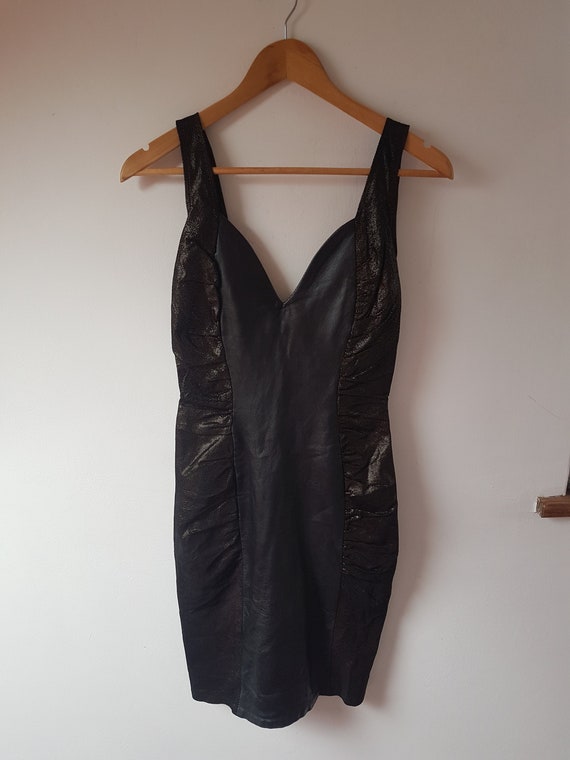 Vintage 1980s Jacques Sac Black Leather Panel Dres