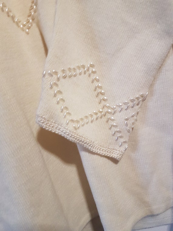 Vintage 1990s Pearl Beaded Cream Knitted Jumper S… - image 5