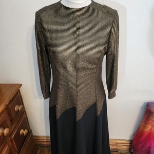 Vintage 1970s Gold & Black Glitter Zig Zag Dress Size M