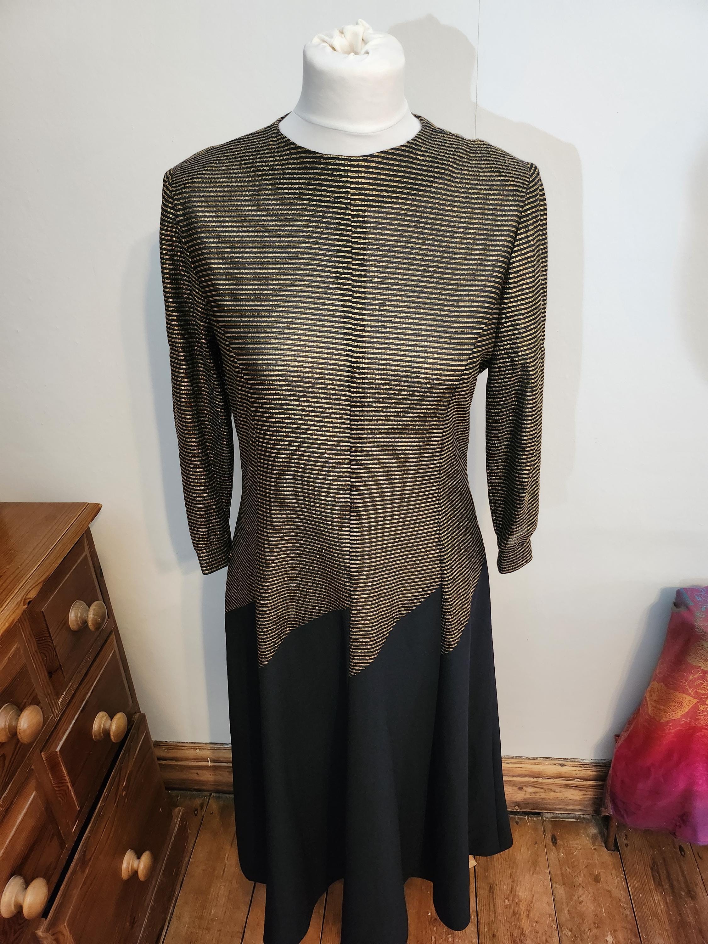 black and gold zig zag dress Vintage 1970s & Glitter Size M nonsaleitem