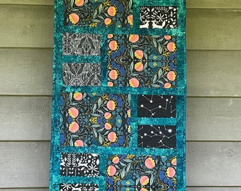 Large Tablerunner, Nocturnal Themed, Nature, Space, Black, Teal, Apricot