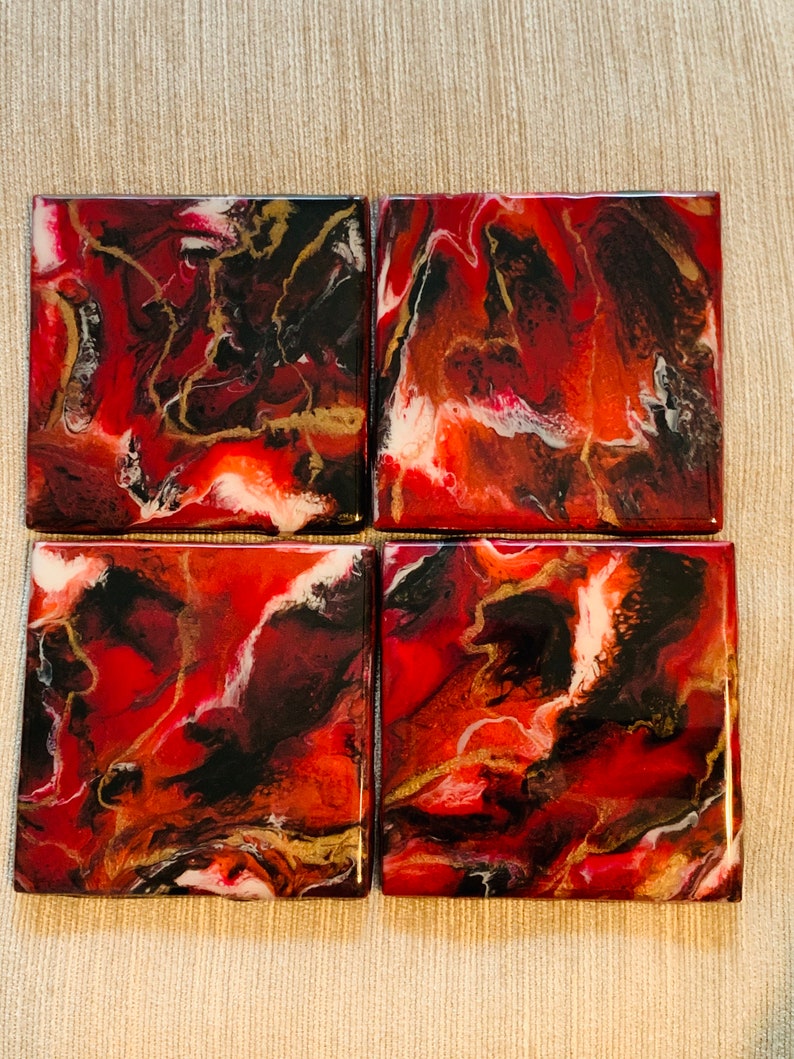 Hand Painted Resin Ceramic Tile Coaster Set,