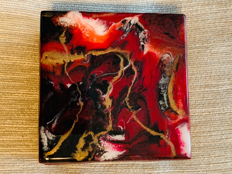 Hand Painted Resin Ceramic Tile Coaster Set,