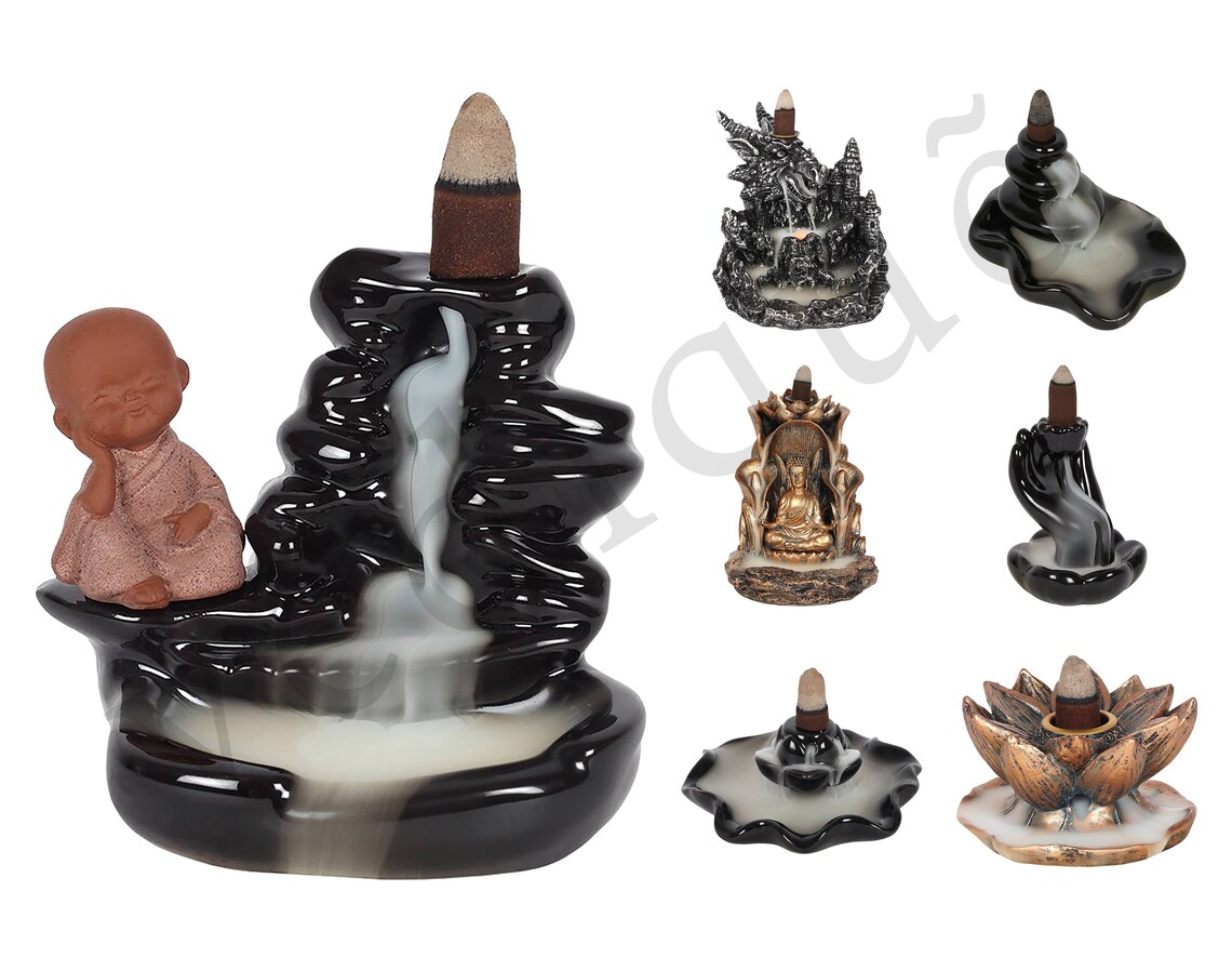 Backflow Incense Burners Large Pebbles Dragon Buddha Lotus Etsy UK