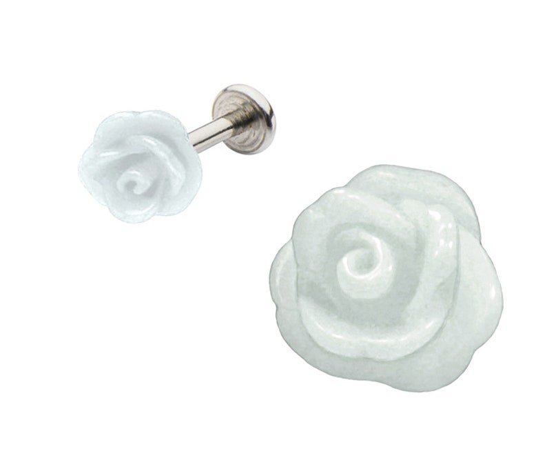 Red Black Pink White Rose 3d Flower Labret Monroe lip tragus Ear piercing Flexible Bioplastic or Surgical Steel Ring 16g or 14g Aqua