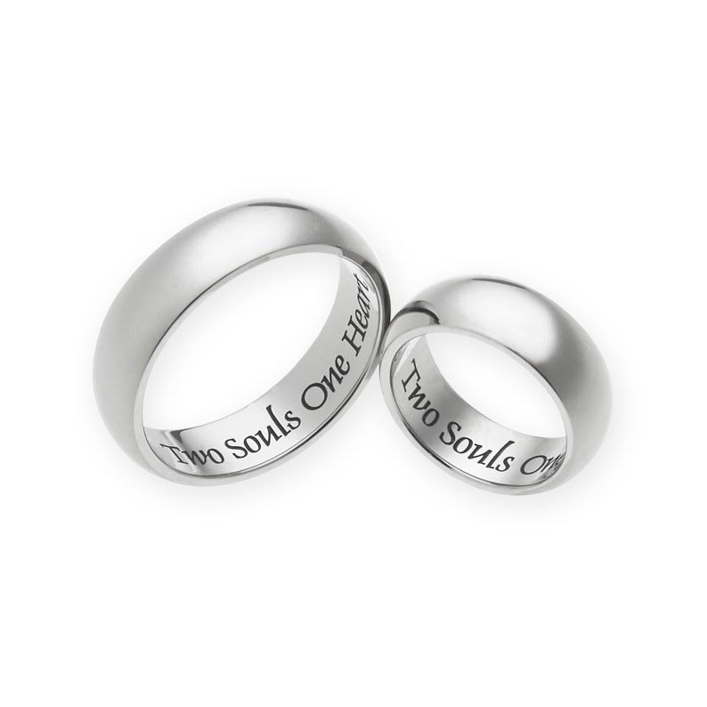 His and Hers Wedding Band 7mm Stainless Steel Men Women Wedding Rings Size 6 to 14 Two Souls One Heart Couples Ring Set