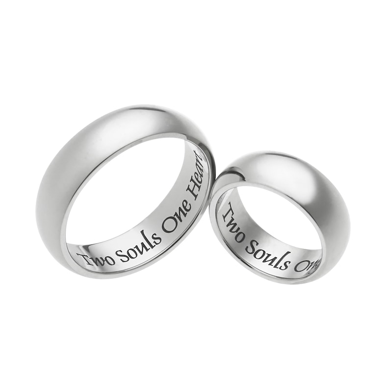 His and Hers Wedding Band 7mm Stainless Steel Men Women Wedding Rings Size 6 to 14 Two Souls One Heart Couples Ring Set