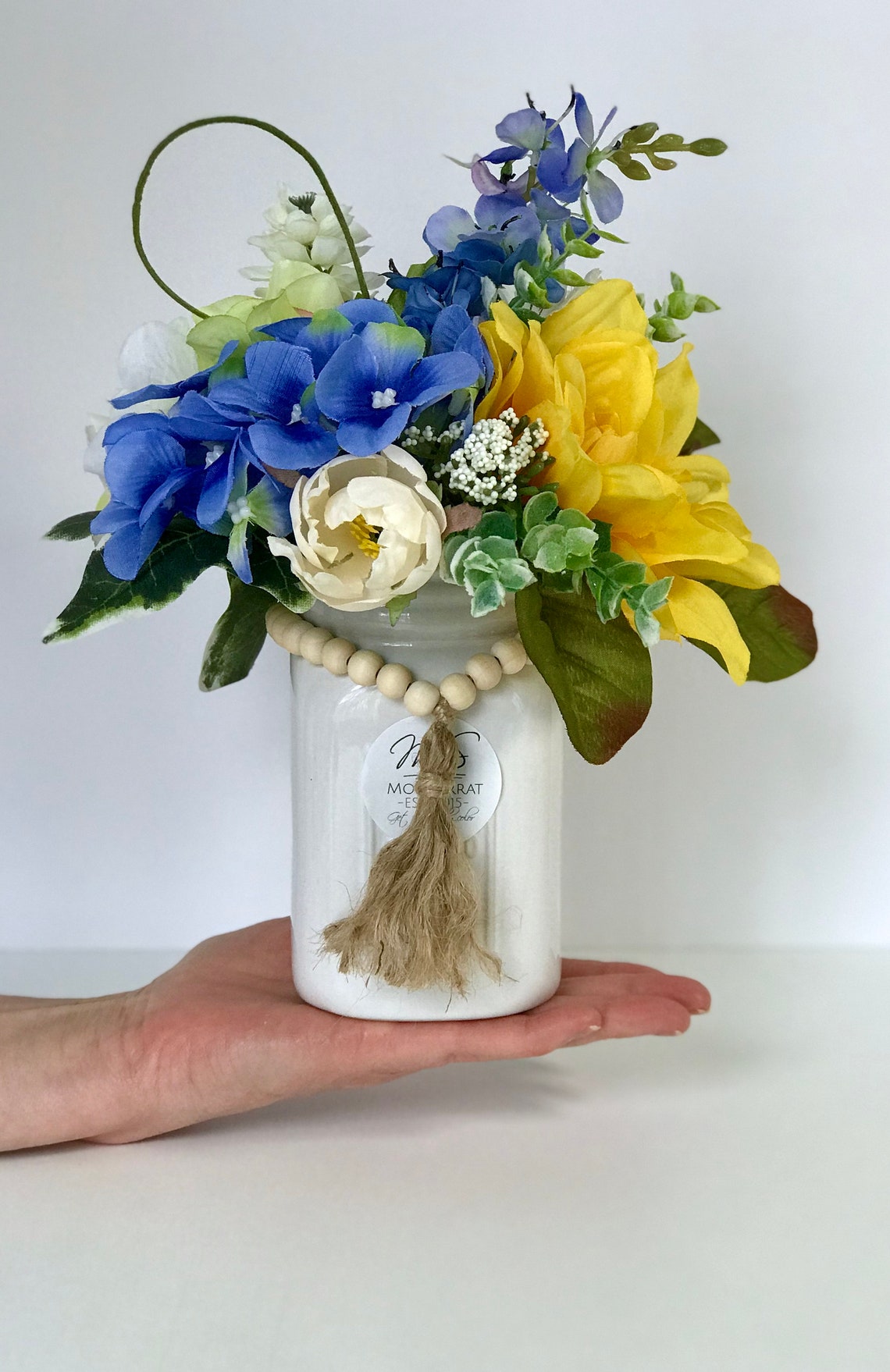 Silk Floral Arrangement in Ceramic Mason Jar Spring Floral Etsy