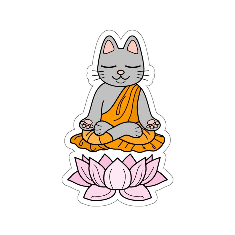 Zen Cat Humorous Meditation Buddhist Sticker Decal From Zen Etsy
