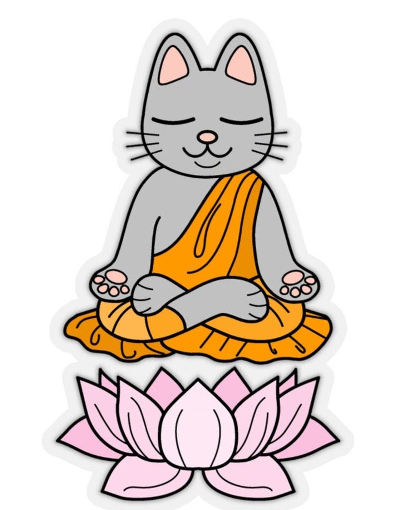 Zen Cat Humorous Meditation Buddhist Sticker Decal From Zen Etsy