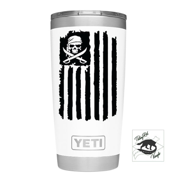 American Pirate Flag Vinyl Decal | Jolly Roger | Calico Jack | Blackbeard | Skull and Crossbones | Yeti Decal | Laptop Decal | Car Decal |