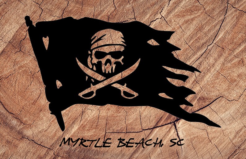 Pirate Ship Flag Vinyl Decal W/ Text Option Jolly Roger Etsy