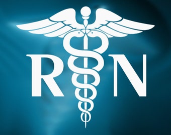 RN Nursing Caduceus Vinyl Decal with Custom Text Option