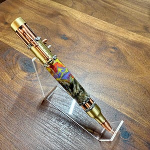 Steampunk Ballpoint Pen Ash Wood Burl and Acrylic Brass and Copper