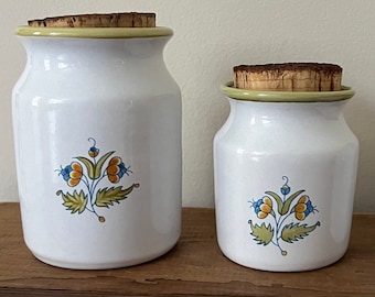 Vintage canisters, cork topped canisters, vintage kitchen canisters