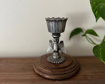 Vintage Adler Kerzenständer-Halter, Metall- und Holzsockel, Vaterländisches Dekor