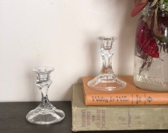 Vintage Glass Candlestick Holder for tapered candle, Glass candlestick, tapered candlestick holder, vintage glass candlestick holder