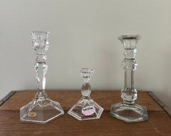Vintage crystal candlestick holder, vintage glass candlestick holder, various glass and crystal candlestick holders