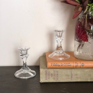 Vintage Glass Candlestick Holder for tapered candle, Glass candlestick, tapered candlestick holder, vintage glass candlestick holder