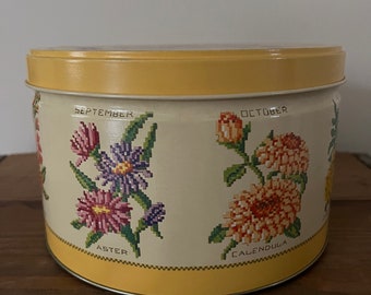 Vintage flowers of the year tin, vintage months of the year tin