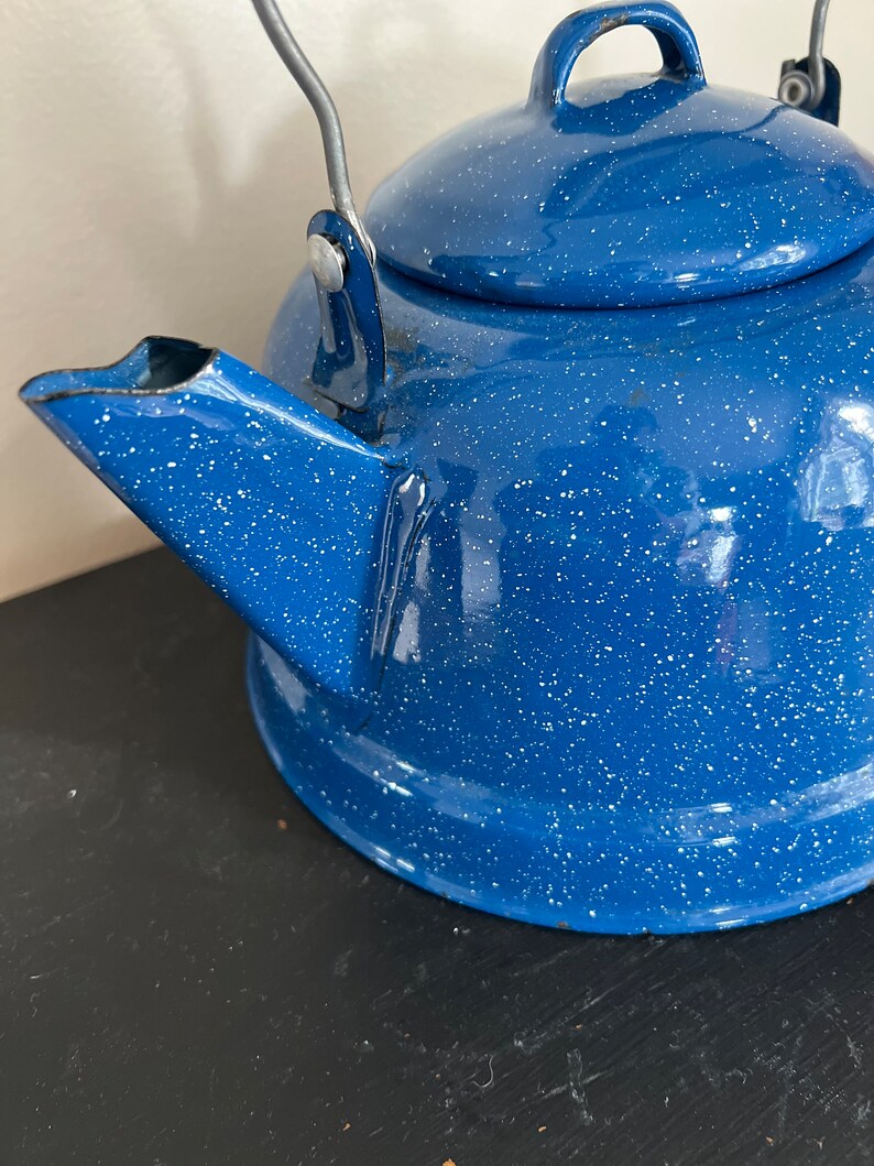 Vintage Blue Speckled Enamel Tea Kettle Vintage Enamel Tea Etsy