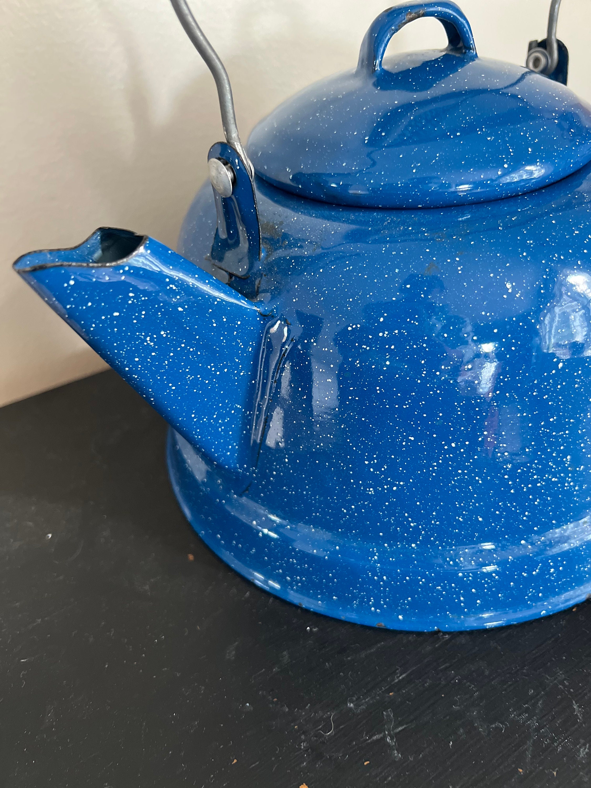 Vintage Blue Speckled Enamel Tea Kettle Vintage Enamel Tea Etsy