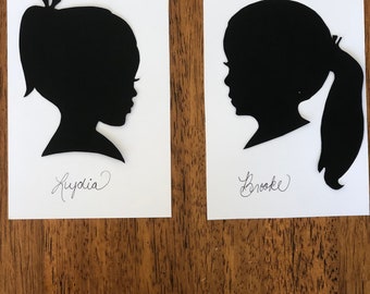 Two Hand Cut Silhouettes: Custom Silhouette, Paper Silhouette.  Children's Silhouettes. Silhouette Portrait. Unique Mother’s Day Gift.