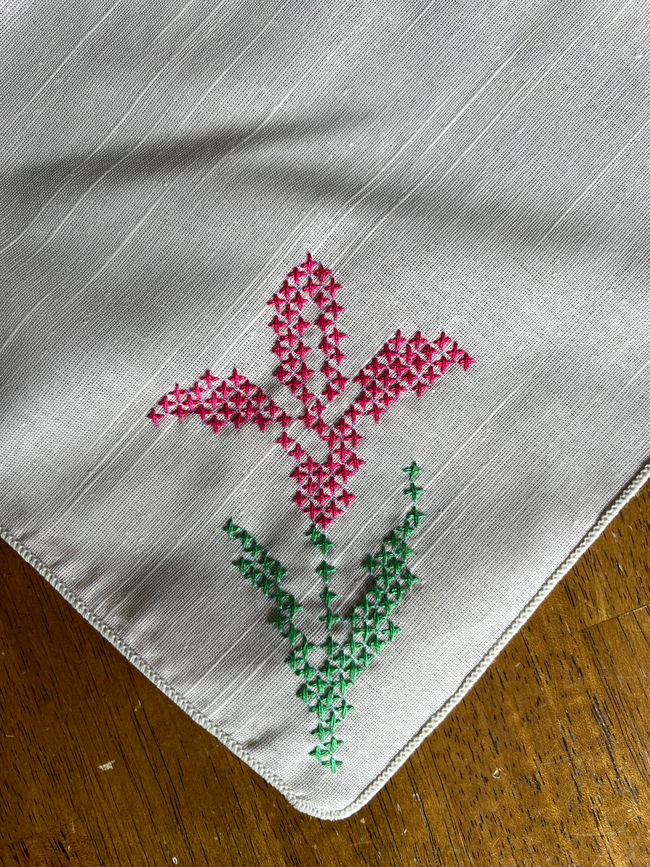 ヴィンテージ リネン ナプキン (4 枚セット) 手刺繍、ヴィンテージ 手