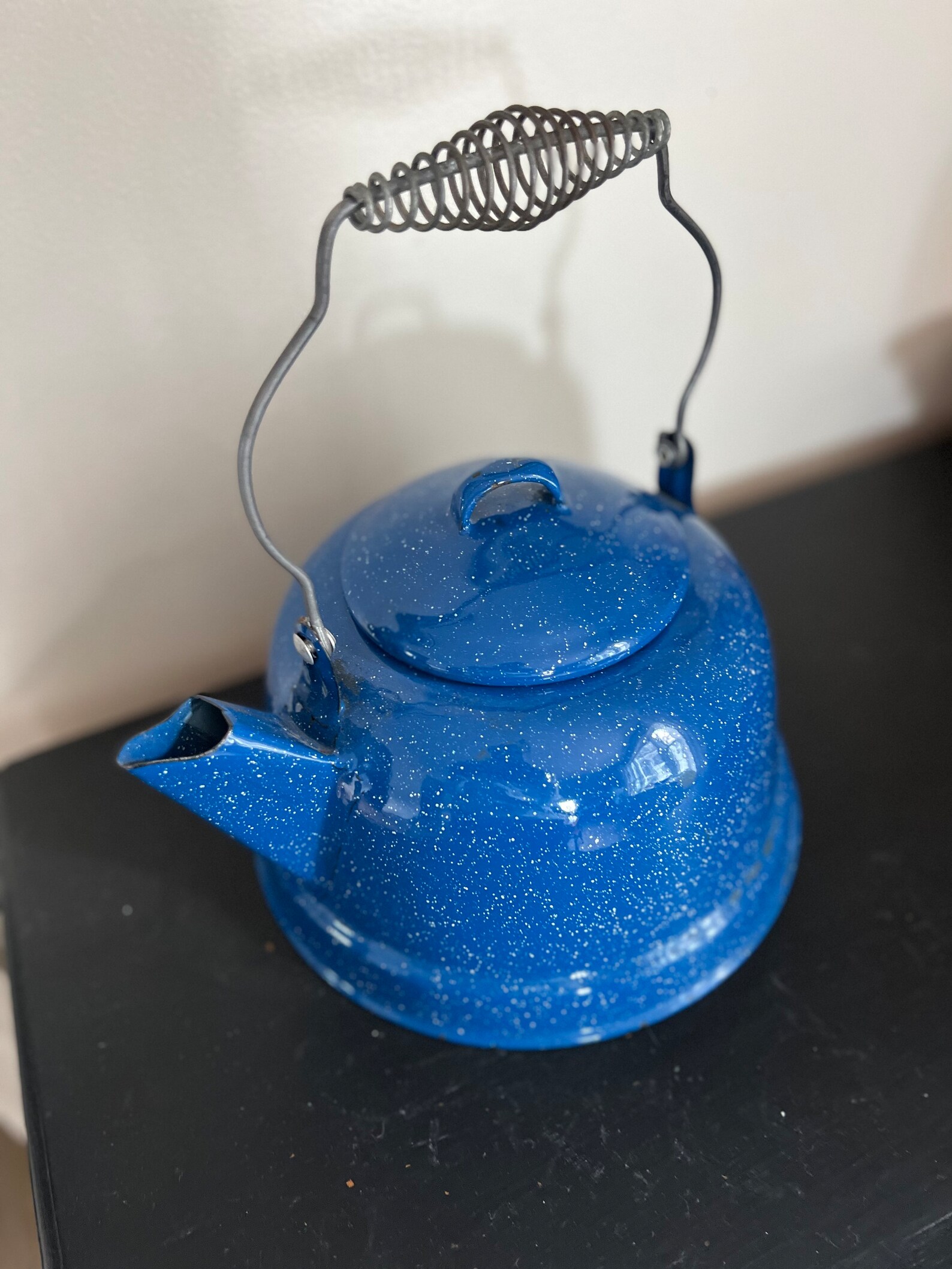 Vintage Blue Speckled Enamel Tea Kettle Vintage Enamel Tea Etsy