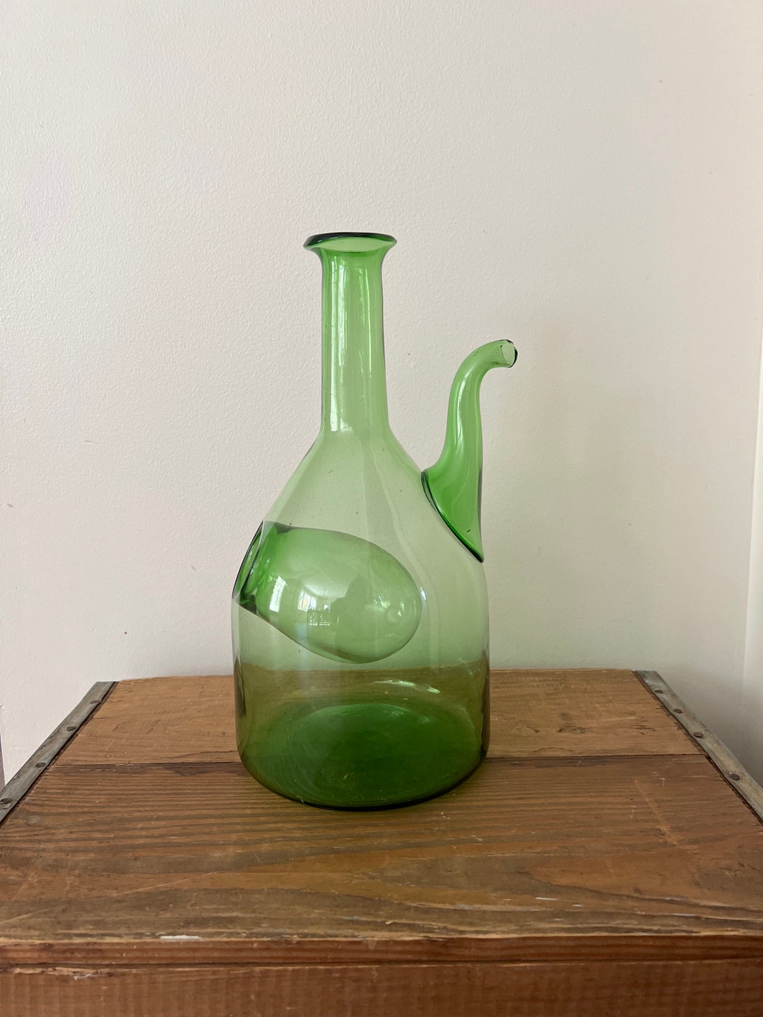 Vintage Green Glass Decanter Carafe With Ice Chamber Green Etsy