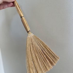 Vintage straw hand broom, small natural crumb broom, turkey wing hand broom