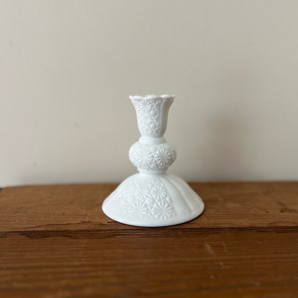 Vintage Daisy and button milk glass candle holder, milk glass candlestick holder