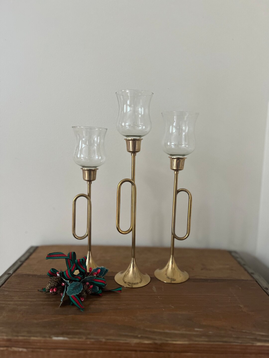 Vintage Brass Candlestick Brass Horn Candlestick Holder Etsy