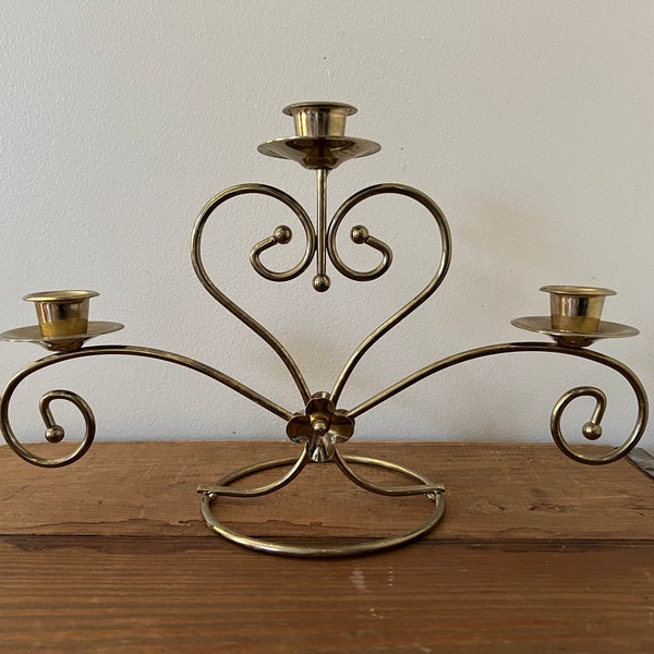 Vintage Brass Candelabra, Brass heart Candelabra, vintage candelabra, vintage brass candlestick holder, brass candle holder centerpiece