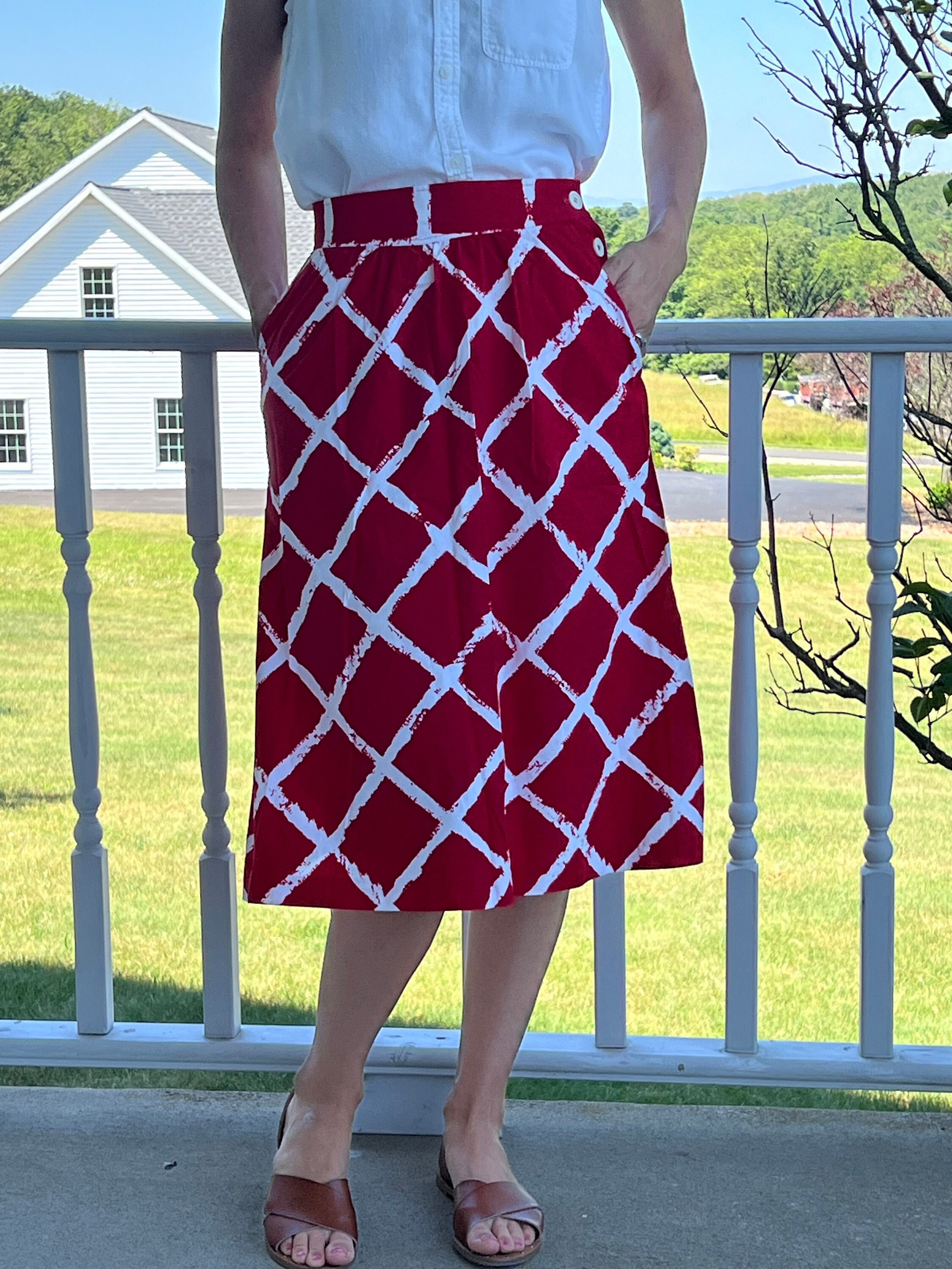Vintage 1950s Red and White Skirt Vintage Red Checked Skirt With Pockets and Buttons Made by Cheers Etsy UK