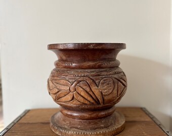 Vintage carved wooden planter, vintage real wood carved planter, carved wooden planter