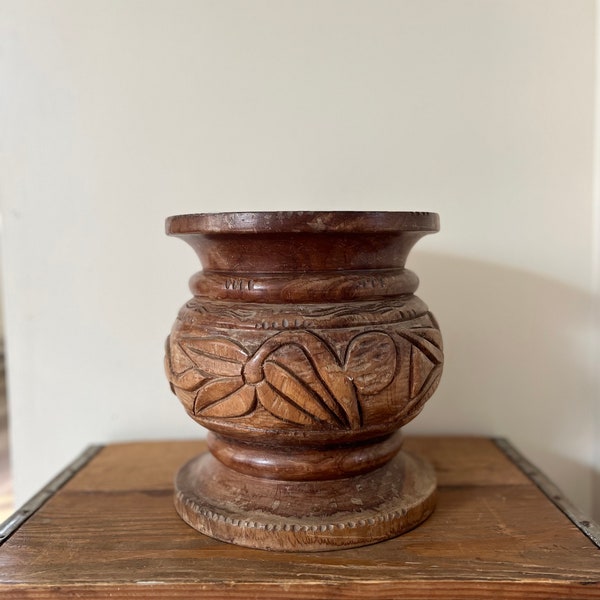 Vintage carved wooden planter, vintage real wood carved planter, carved wooden planter