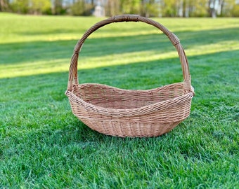 panier de collecte en osier vintage, grand panier de recherche de nourriture vintage, panier en osier vintage avec poignée