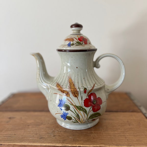 Vintage Winterling Marktleuthen Bavaria Teapot with poppies, wheat, and thistle, large vintage floral teapot