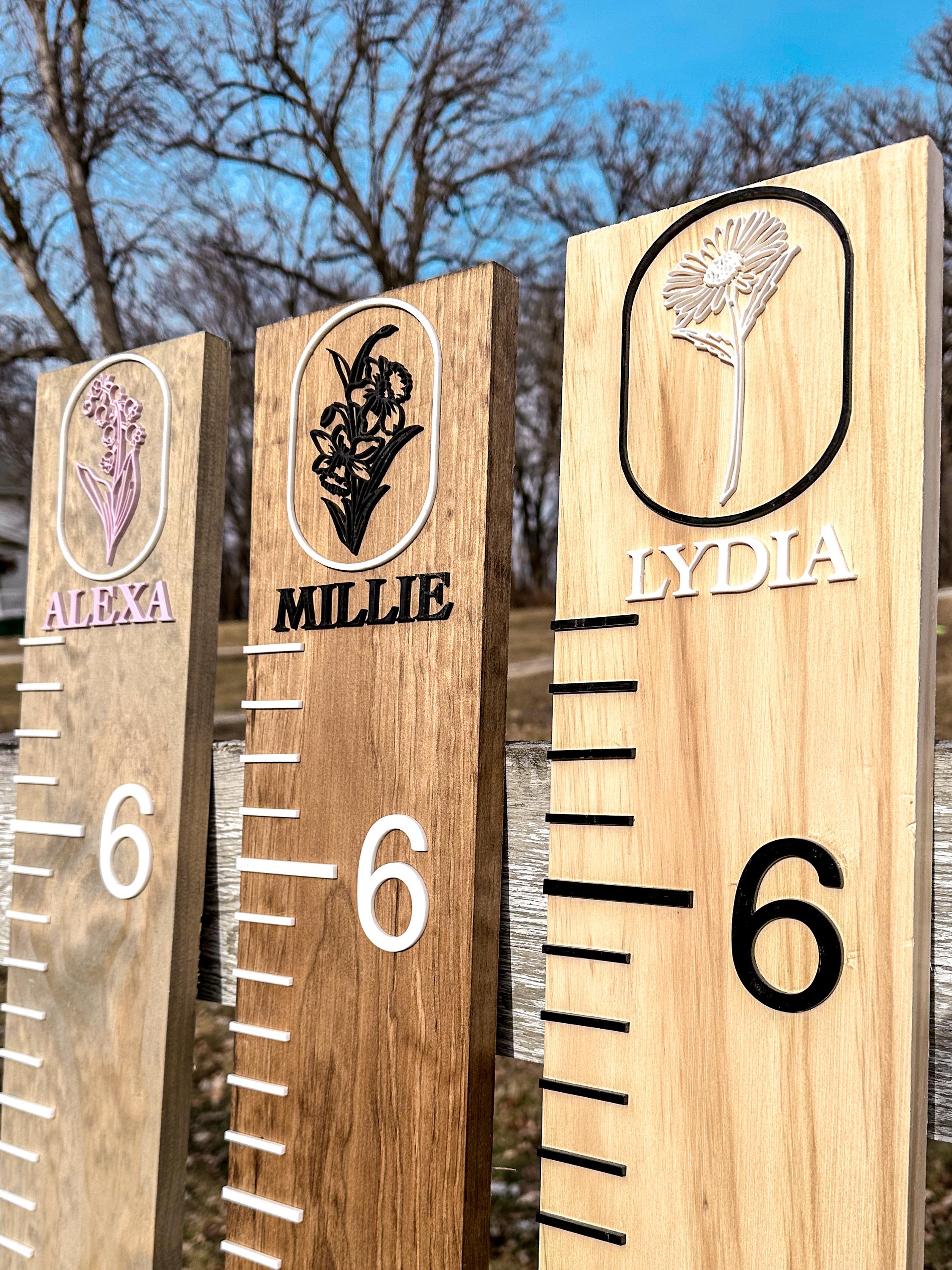Personalized Birth Flower Growth Chart | 3D One-piece Wood Ruler ...