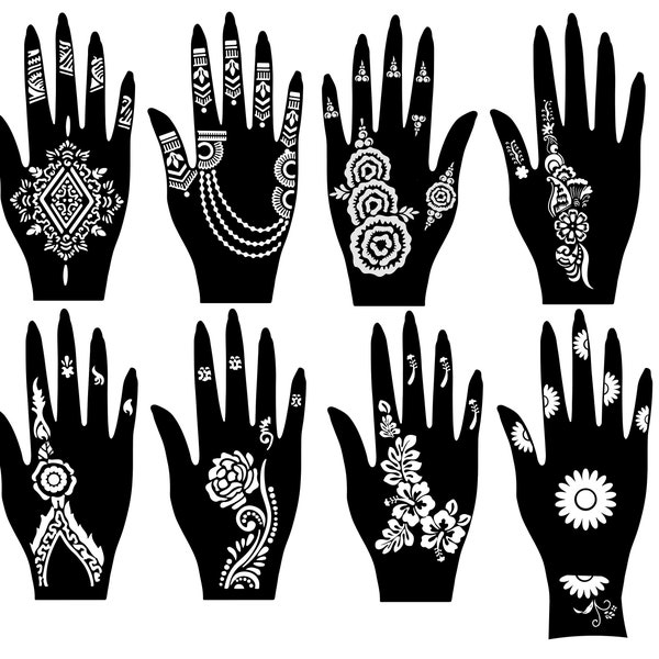 8 Henna henna hand tattoos with cone Deal  for hand in intricate design, festivals, parties, weddings, bridal, shaadi, mendhi, mendi.