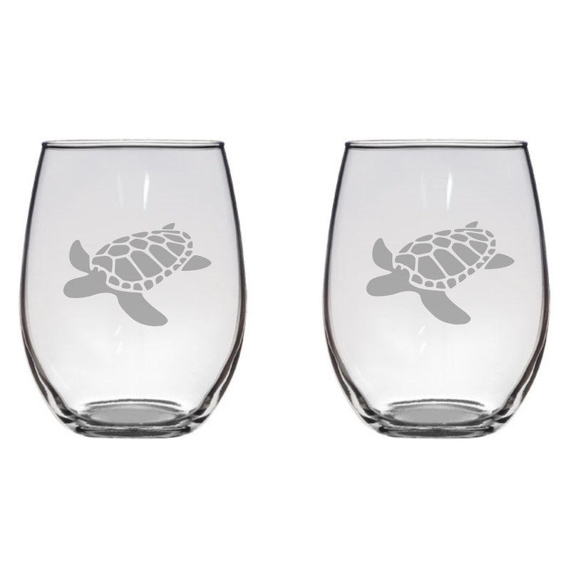 Sea Turtle Etched 20.5 oz Stemless Wine Glasses Etsy