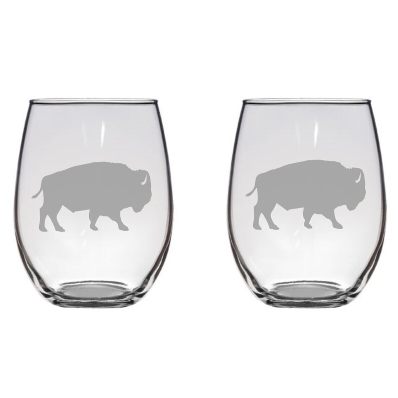 Buffalo Bison Etched 20.5 oz Stemless Wine Glasses Etsy