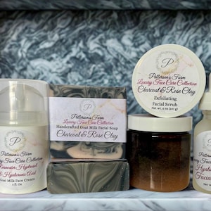 Luxury Facial Care | Goat Milk | Rosewater Hydrosol | Activated Charcoal | Rose Clay | Exfoliate Cleanse | Moisturizer | Hyaluronic Acid | image 1