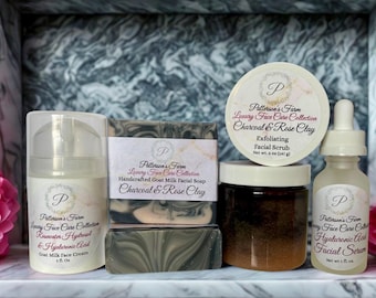 Luxury Facial Care | Goat Milk | Rosewater Hydrosol | Activated Charcoal | Rose Clay | Exfoliate Cleanse | Moisturizer | Hyaluronic Acid |
