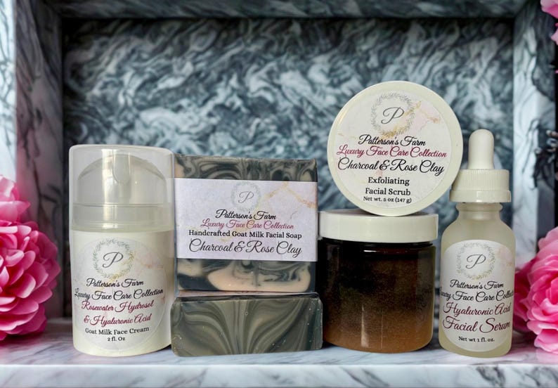Luxury Facial Care | Goat Milk | Rosewater Hydrosol | Activated Charcoal | Rose Clay | Exfoliate Cleanse | Moisturizer | Hyaluronic Acid | image 1