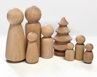 Wood Peg People Family Set of 5 Unfinished Wood Wood Peg Dolls DIY