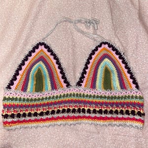 Handmade Crochet Crop Top Bralette, Crochet festival top for women, Boho Summer Top, Cute Boho Festival Outfit, Lace Up Back Top Beachwear