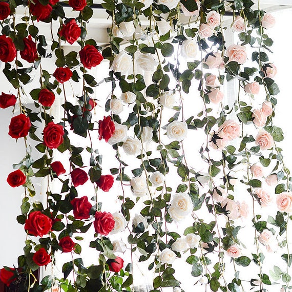 Leaves Wedding Party Silk Flowers Hanging Garland Artificial Rose Ivy Vine