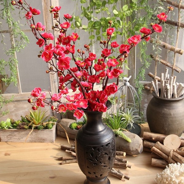 93CM Große Pflaume Kirschblüten Seide Kunstblumen Kunststoff Stiel Sakura Baum Ast Home Tisch Dekor Hochzeit Dekoration Groß